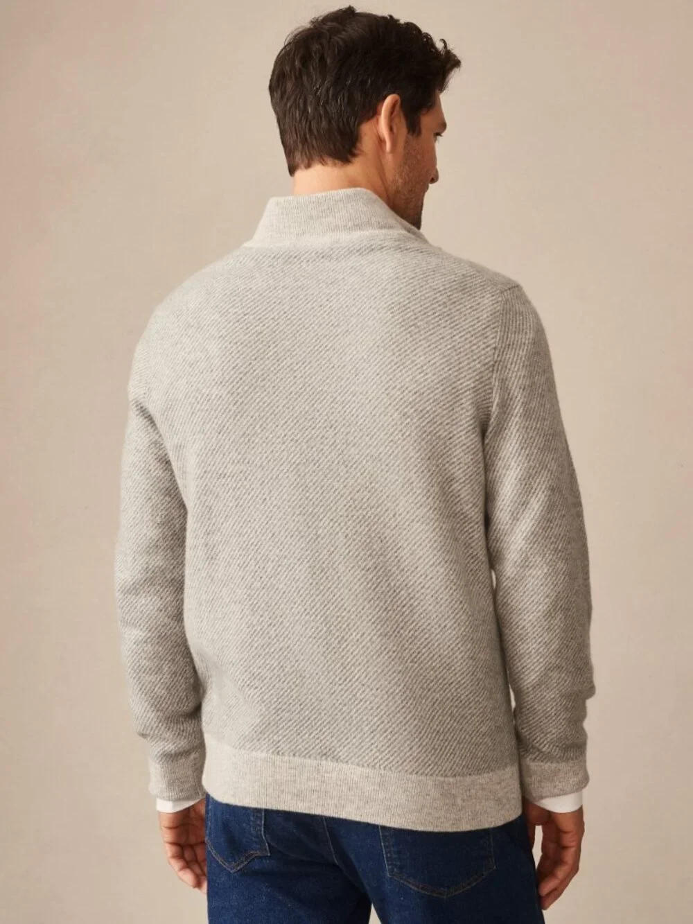 J McLaughlin Twain Cashmere 1/4 Zip in Jacquard - Light Gray/Gray NEW